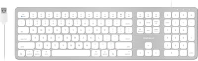Macally WKEYHUBMB Ultra slank USB-A toetsenbord met 2 USB-A-poorten voor de Mac - Wit/Zilverkleurig - QWERTY (Engels VS, ANSI)