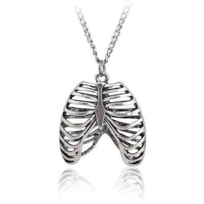 Mode Gotische vinage Ribbenkast Ketting Anatomisch Skelet Hart Goth Punk Unieke Retro hanger ketting Sieraden voor mannen/vrouwen gray