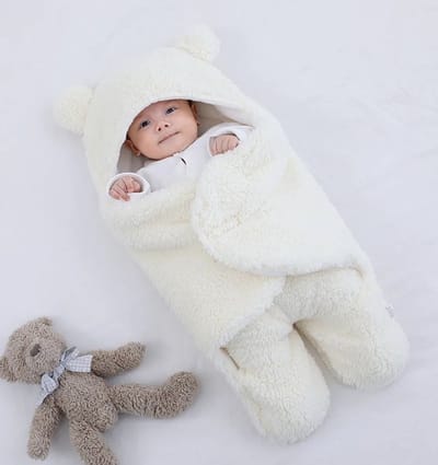 Fleece wikkeldeken wit - Babyslaapzak - wikkeldoek baby - inbakerdoek baby - teddy inbakerdoek - teddy wikkeldeken - winter slaapzak - winter voetenzak - baby fleece winterpak