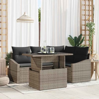 vidaXL - Tuinbank - Set - 5 - st - Grijs - poly - rattan, - Gepoedercoat - staal