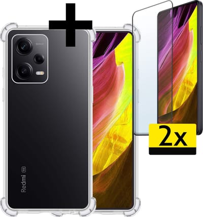 Hoesje - Met Screenprotector - 2 Stuks - Geschikt voor Xiaomi Redmi Note 12 Pro+ - Sterk & Shockproof - Siliconen Case - Back Cover - Telefoon Hoes - Shock Proof - Telefoonhoesjes - Transparant