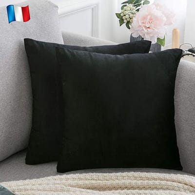 Famanu – Set van 2 fluwelen kussenhoezen Zwart zachte en solide - vierkante decoratieve kussensloop voor sofa slaapkamer woonkamer (2 Zwart)