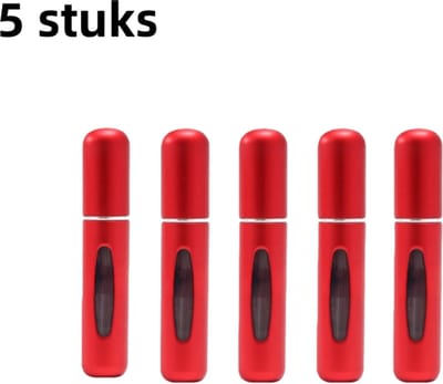 Parfumdispenser set van 5 stuks - 5 ml - Mini zelfpompend - Draagbaar - Navulbare sprayflacon aan de onderkant - Lege aluminium flacon - Rood