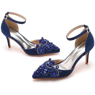 7cm Dunne Hak Grote Maat Sandalen Banket Dames Schoenen Strass Puntige Neus Hoge Hak Sandalen Satijnen Jurk Lange Rok Schoenen 36 blue
