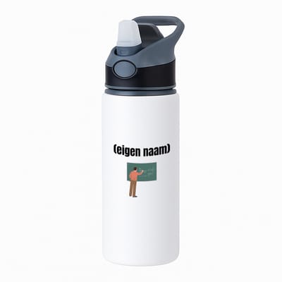 Hacebo® - docent met krijtbord met eigen naam waterfles met rietje zwart - Docent - meesters of juffen - collega's - verjaardag - afscheidscadeau - geschenk - kado - water fles - 650ML