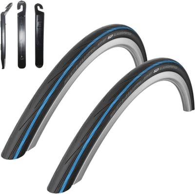 maxxi4you offer set 2 x Schwalbe Lugano 28" racing tires blue stripes 25-622 incl. 3 tyre levers