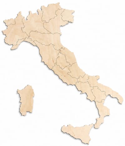 Houten wanddecoratie - Wooden wall decoration | Landkaart Italië 41 x 48cm Country map Italy | Licht hout - Natural wood | Muurdecoratie - Wall art - Wandfiguur Italia - Echt Hout - Real Wood
