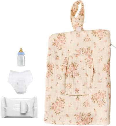 Luiertas Organizer - Doekjeshouder - Onderweg Hygiëne - Met Reinigingsdoekjesdispenser - 15 x 15 x 1 cm - Bloemen