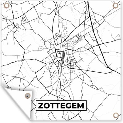 Tuin poster Zwart Wit – België – Plattegrond – Stadskaart – Kaart – Zottegem - 200x200 cm - Tuindoek