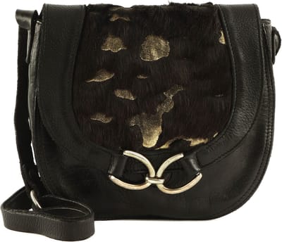 CAMPOMAGGI Leren Schoudertas Crossbody Medium Cioccolato + Oro + T / Nero Zwart