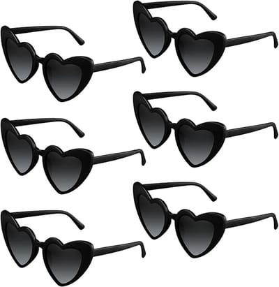 Hartjes Zonnebril - Hartjes Bril - 6 Pack - Kunststof- Feestbrillen - Retro cat-eye bril - Zonnebril Party Accessoires - Unisex - Feestelijke benodigdheden - De ideale keuze voor bruiloften, feestdagen en themafeesten - Zwart