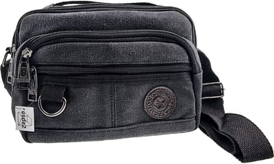 Unisex Schoudertas Zwart Antraciet van Canvas met Handvat, Crossbody Tas Verstelbare Schouderband – 16x 22x 10 cm