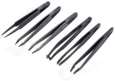 Anti-statische pincetten - Precisie tangen - Elektronica reparatie - Hittebestendig materiaal - 6 stuks - Zwart