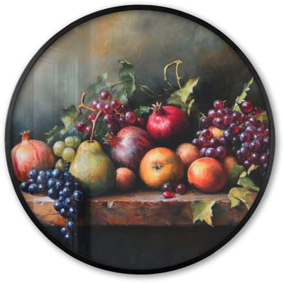 Poster in lijst Rond - Fotolijst 60x60 cm - Posters - Rustiek - Stilleven - Fruit - Ronde posterlijst zwart - Decoratie - Wanddecoratie woonkamer - Muurdecoratie slaapkamer