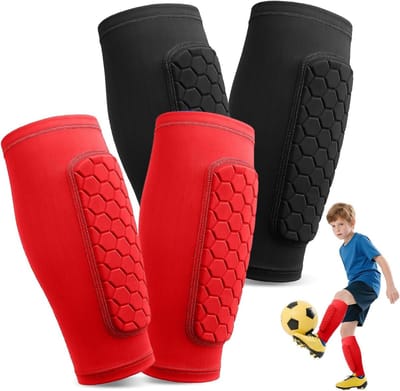Scheenbeschermers Kinderen - Kuitbeschermers Sport - Voetbal Training - Schokabsorberend Honingraat - 2 Paar - Rood Blauw