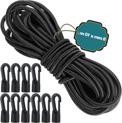 Duurzaam Elastisch Touw 8 mm x 10 m met 10 Plastic Gespen voor Caravans, Camping, Tarpaulins en Kayaks