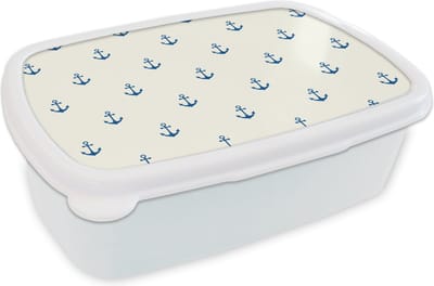 Broodtrommel Wit - Lunchbox - Brooddoos - Matroos - Anker - Strand - Patroon - 18x12x6 cm - Volwassenen