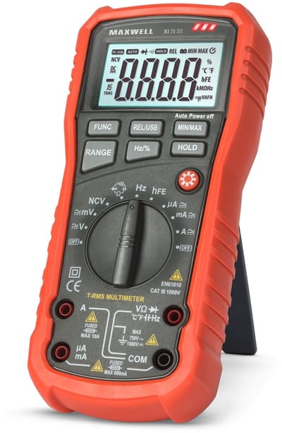 Digitale multimeter - Automatische meetbereikselectie - Transistor- en diode-test - Fasedetectie met licht- en geluidssignaal - Backlight - Dataretentie - Geluidssignaal - Inclusief meetkabel - Batterij: 9V (niet inbegrepen) [25312]