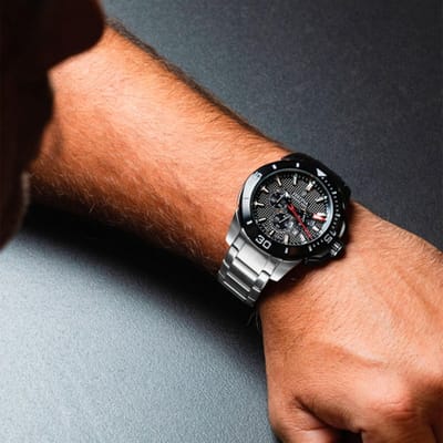 Herenhorloge RVS Zilver-Zwart Analoog Quartz Dag-Datum