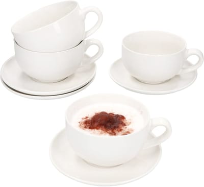 4-delig set CREME cappuccino mokken met schoteltjes in crèmewit aardewerk – 24302605