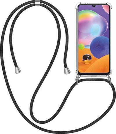 Telefoonhoesje Geschikt voor Samsung Galaxy A31 met Koord en Stootrand - TPU Backcover Shockproof met Lanyard - Smartphonica geschikt voor Samsung Galaxy A31