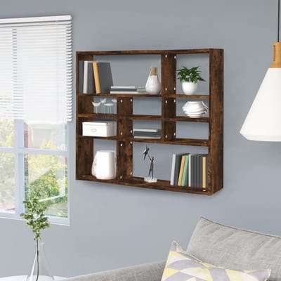 Modern wandrek met 10 vakken van robuust houtmateriaal, stijlvolle opbergruimte voor boeken, decoratie en verzamelstukken, vochtbestendig rek voor wanddecoratie