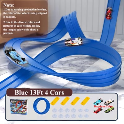 Piste de course flexible DIY Jouets pour enfants Double piste Rampe de voiture de course Compatible avec les voitures 1/64ème Portable se roule Cadeau de Noël pour garçon