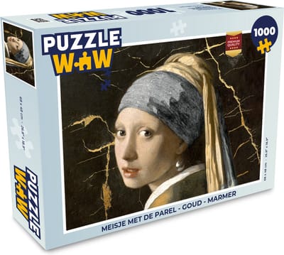 Puzzel Meisje met de parel - Goud - Marmer print - Legpuzzel - Puzzel 1000 stukjes volwassenen