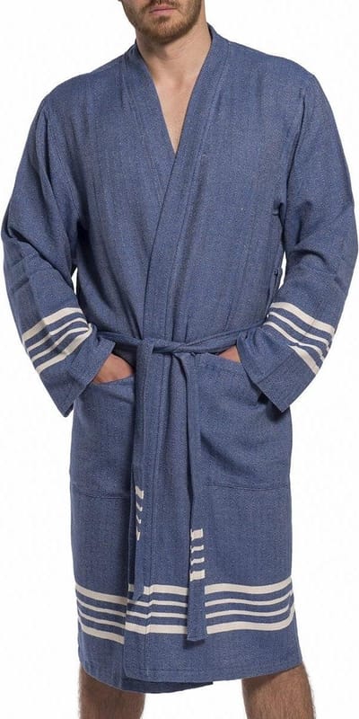 Lalay - hamam badjas Krem Sultan - navy - XS - dames heren badjas - sauna badjas - dunne badjas - 100% gekamd katoen