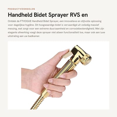Dailygoods- Bidet Handdouche Ergonomisch - Bidet Sproeier - Wandbeugel - Koper - Antislip Handvat - Eenvoudig te Installeren - Toilet Douche