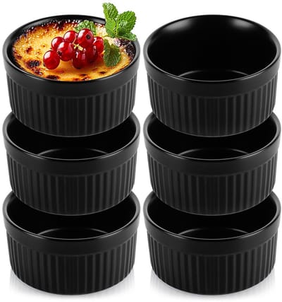 Creme Brulee Schaaltjes Keramiek Zwart 260 ml 6 stuks - Ramekins - Set - Ovenschaal - Snackkommen - Dipschalen - Kleine Komen voor Dipsauzen en Snacks