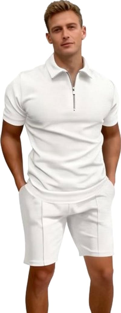 Heren Kledingset Deluxe - Wit - Vakantie - Kort - Korte Broek - Polo - Shirt