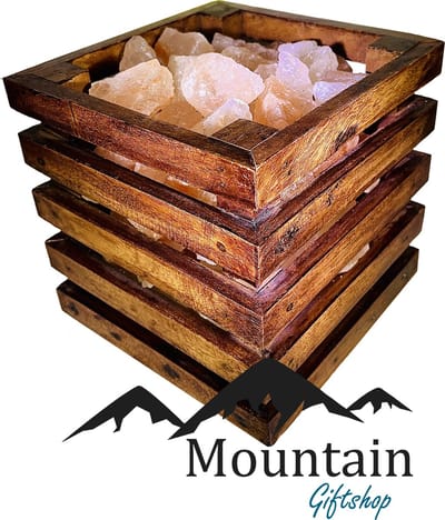 Himalaya Zoutsteen korf - Himalaya salt wood - Houten Korfje - Vierkant - Himalaya zoutlamp korf