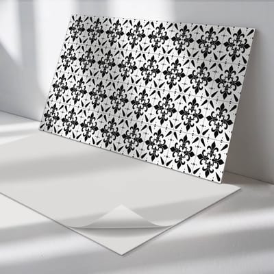 Wallfluent Vinyl Wandpaneel - Patroon met bloemmotieven Zelfklevend Muurpaneel - 100 cm x 50 cm - Zwart Vinyl Wandpaneel - 1 stuk - Rechthoekig Wandbekleding Vinyl - Texturen Wandpaneel - Vinyl Wandbekleding - Wandpaneel Keuken en Badkamer