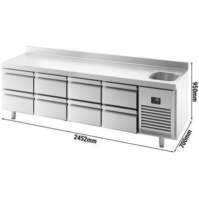 GGM Gastro Kühltisch Premium PLUS - 2452x700mm - 1 Becken, 8 Schubladen - Aufkantung