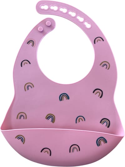 Il Bambini - Slabbetje baby - kinderslab - siliconen slabbetje - slabbetje met opvangbak - verstelbaar - roze - rainbow