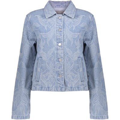 Geisha Jeans Jacket Jacquard Flower Bleached Denim Size: M | Denim Jackets Outlet | Dames | Blauw