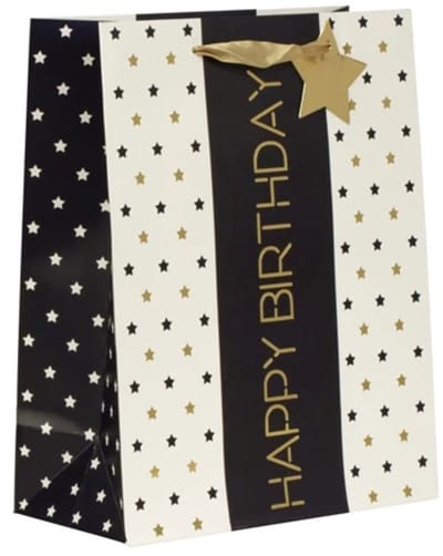 Cadeautas L - Verjaardag Happy Birthday - Luxe Geschenktas - Cadeauzak - Geschenkzak - Zwart/Goud - 32x26x12cm