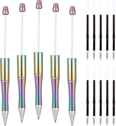 5 Stuks Kralenpennen met 10 Stuks 1mm Pen Navullingen - Creatieve Kantoorbenodigdheden voor School en Hobby, Grijs
