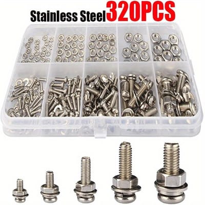 320 Stuks Roestvrij Stalen Schroeven En Kop Schroeven Moeren Bouten Assortimentskit M2 M2.5 M3 M4 M5 Metrische Moer En Bout Assortiment 320pcs