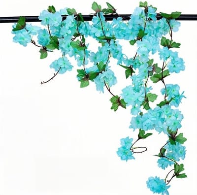 Kunstmatige Kersenbloesem Slinger - Nepbloemen Wijnstok - Decoratie Ophangen - Flexibele Takken - 240 cm - Blauw