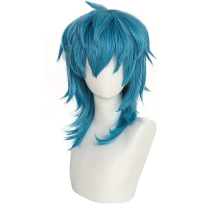Kunstmatige Middellange Rechte Blauwe Salic Cosplay Kapsel met Pony - Hittebestendig, Synthetisch, Perfect voor Halloween 18inches&1pc blauw