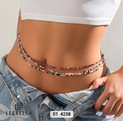 Leerella Handgemaakte Gekleurde Kralen Taille Kettingset 4238 - Set van 3 - Elastische Tailleband 76 cm Moederdag Verjaardag Valentijnsdag
