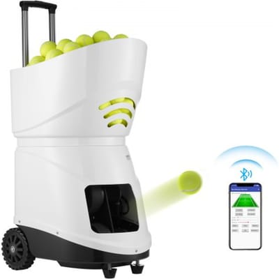 VEVOR Tennisbalmachine, Automatische draagbare tennisbalwerper, oefenwerper voor 150 ballen, tennistraining, 5 motoren, oefeningen met meerdere modi, meer dan 2 uur speeltijd, oplaadbare batterij, afstandsbediening via app