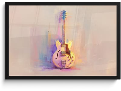 Poster in lijst - Fotolijst 60x40 cm - Posters - Gitaar - Pastel - Schilderachtig - Posterlijst zwart - Decoratie - Wanddecoratie woonkamer - Muurdecoratie slaapkamer