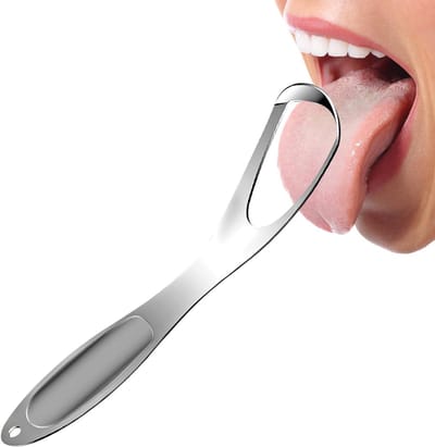 Tongschraper Roestvrij Staal - Mondhygiëne Hulpmiddel - Frisse Adem - Ergonomisch Antislip Handvat - 14.5 cm Lengte - Zilverkleurig