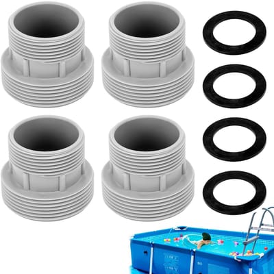 Dailygoods- Zwembadslangadapter - Set van 4 - Kunststof - Slangverbinder - Slangaansluiting - 60 mm/47 mm draad - Inclusief afdichtingen