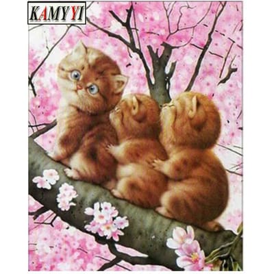 Diamant schilderij kruissteek dier drie katten patronen diamant mozaïek foto van strass muur kunst decor geschenken 20X30CM brown