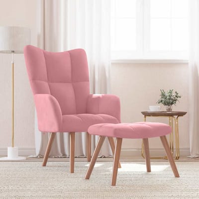 vidaXL - Relaxstoel - met - voetenbank - fluweel - roze