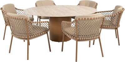 Colorado Martinique dining tuinset 160xH75 cm rond 7 delig keramiek amber 4 Seasons Outdoor
